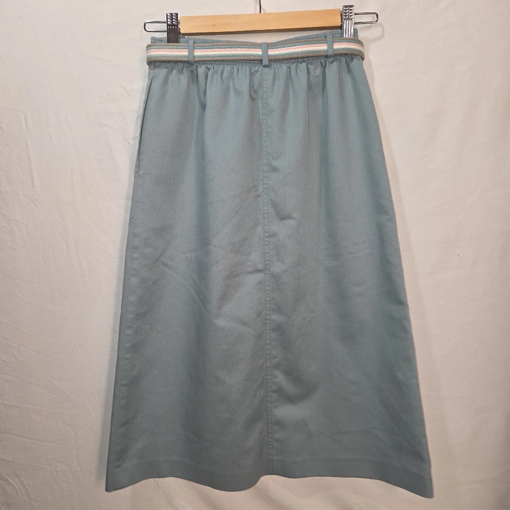 Vintage Muted Blue Skirt With Leather Accent Belt Parcours Made In Canada Small - Picture 5 of 8
